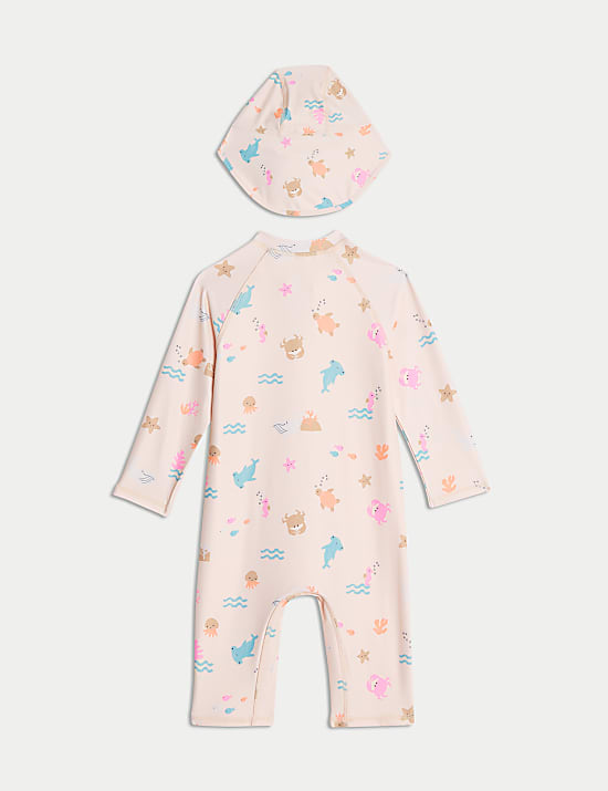 2pc Sealife Zip All In One Swimsuit & Hat (0-3 Yrs)