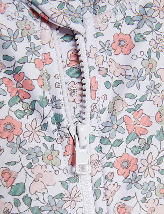 Ensemble 2&nbsp;pi&egrave;ces zipp&eacute; tout en un maillot de bain et chapeau &agrave; imprim&eacute; fleuri (jusqu&rsquo;au 3&nbsp;ans)