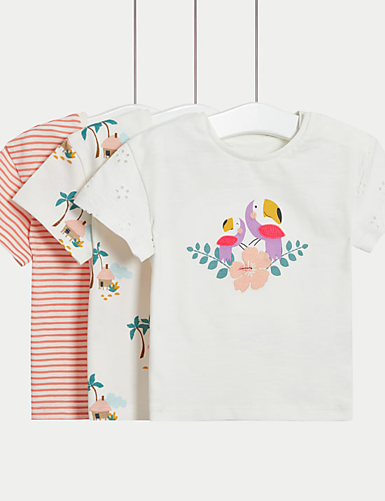 T-shirt με τροπικό print από 100% βαμβάκι, σετ των 3 (0-3 ετών)
