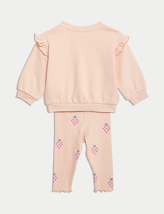 2 potong Pakaian Bahan Katun Motif Stroberi (0-3 Thn)