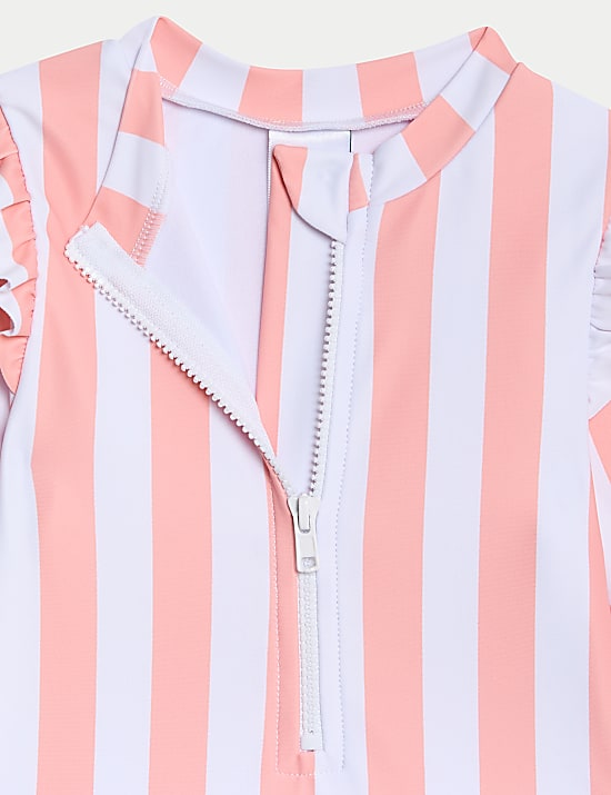 Langarm-Badeanzug mit Streifen und Volant (0–3 J.)