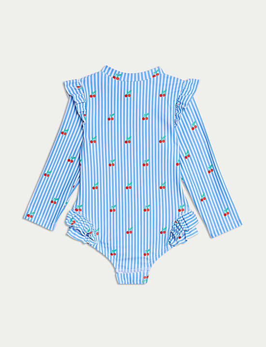 Cherry Stripe Frill Long Sleeve Swimsuit (0-3 Yrs)