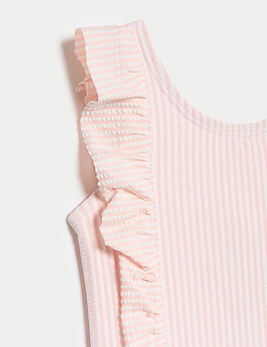 2-er Set Gestreifter Seersucker-Badeanzug und Kopfband (0–6 J.)