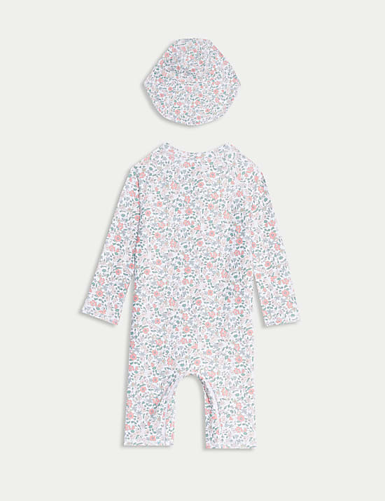 2pc Sunsafe Floral Swimsuit & Hat Set (0-6 Yrs)