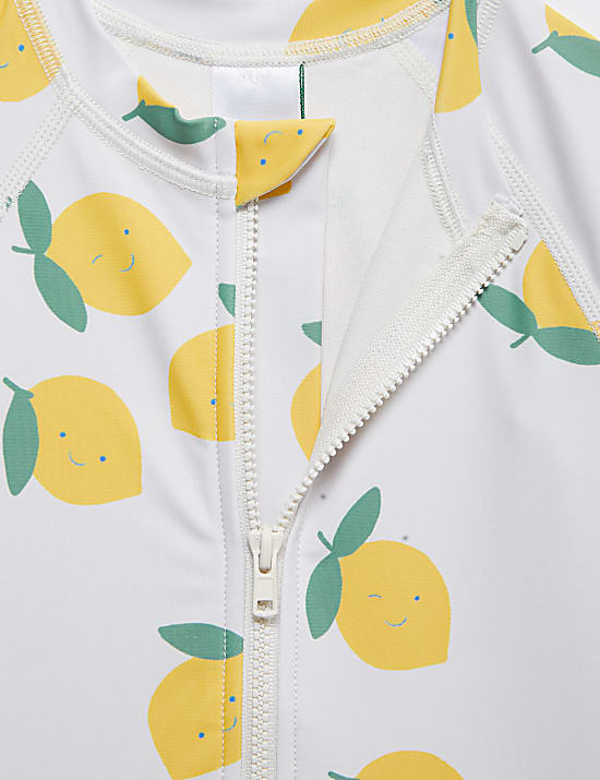 2pc Sunsafe Lemon Print Swimsuit & Hat Set (0-3 Yrs)