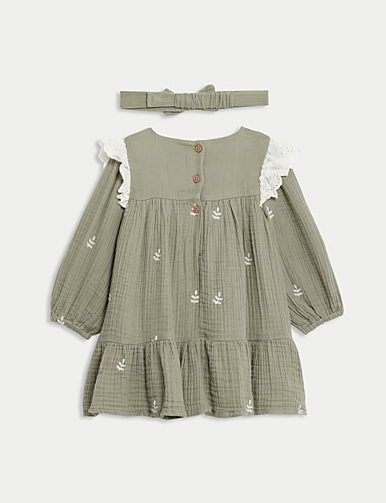 2 Potong Set Gaun Katun Murni Motif Bunga (0-3 Thn)