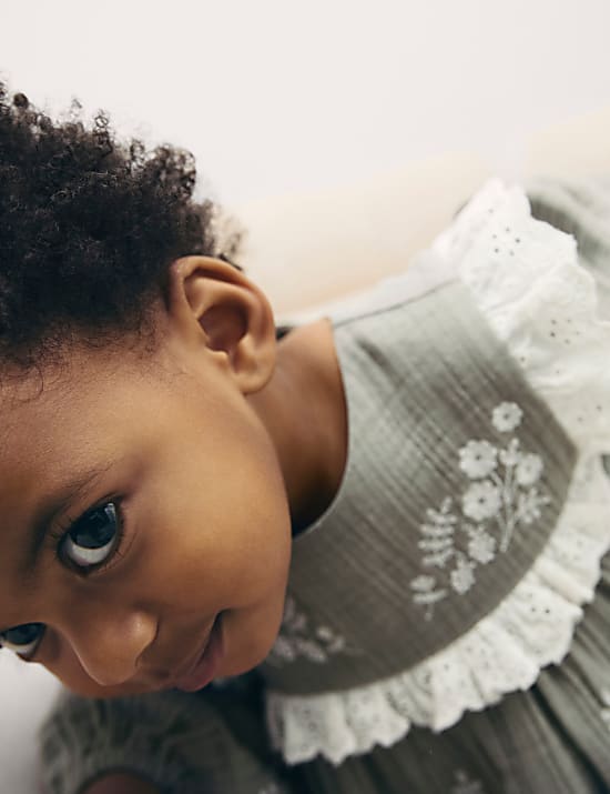 2 Potong Set Gaun Katun Murni Motif Bunga (0-3 Thn)