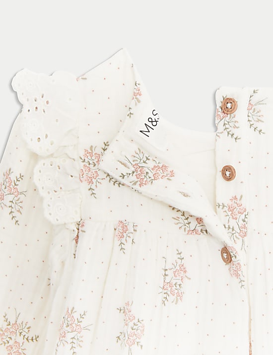Pure Cotton Floral Dress with Tights (0-3 Yrs)