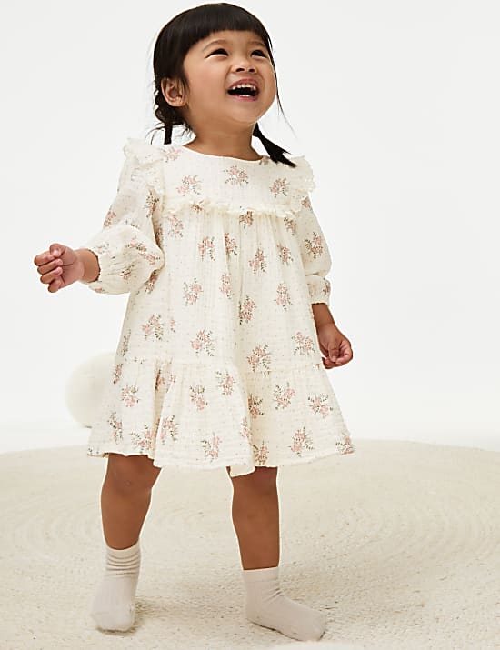 Pure Cotton Floral Dress with Tights (0-3 Yrs)