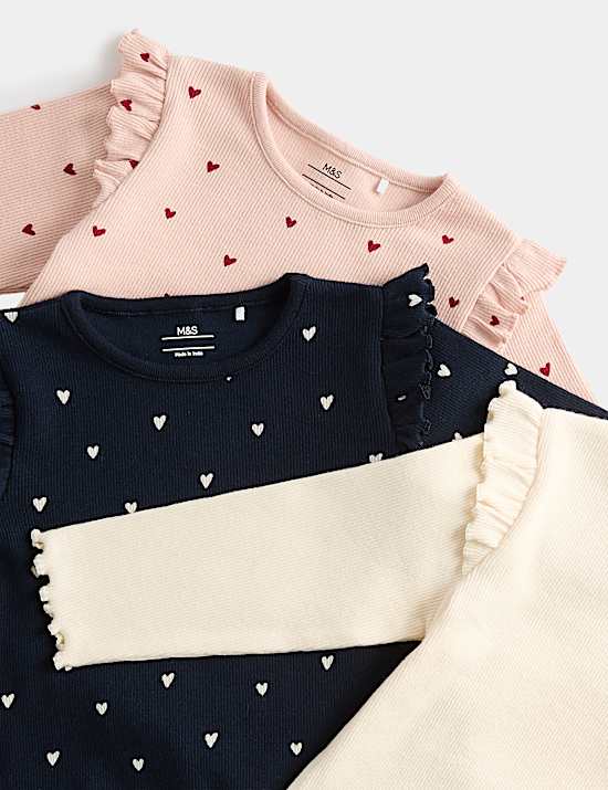 3 Pack Cotton Rich Jersey Heart Tops (0-5 Yrs)