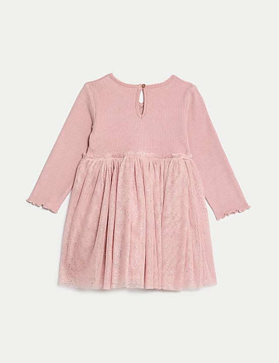 Φόρεμα με λαμπερή όψη από ζέρσεϊ και τούλι (0-3 ετών)