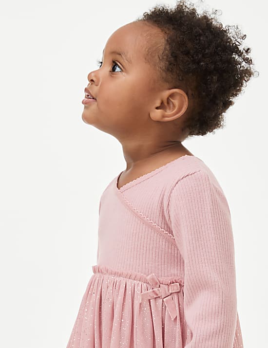 Φόρεμα με λαμπερή όψη από ζέρσεϊ και τούλι (0-3 ετών)