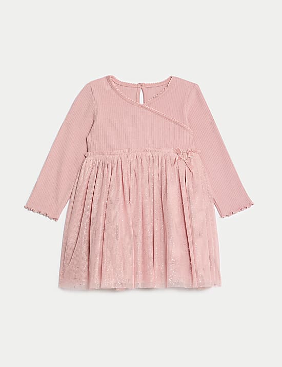 Φόρεμα με λαμπερή όψη από ζέρσεϊ και τούλι (0-3 ετών)