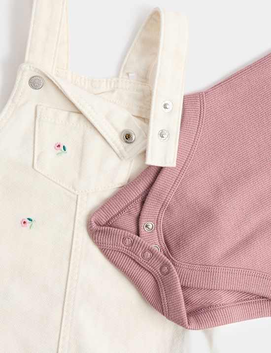 2pk Cotton Rich Embroidered Pinafore & Tights