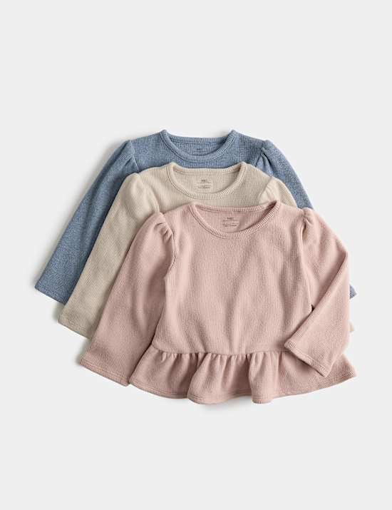 3 Pack Drop Waist Plain Long Sleeve Tops (0-5 Yrs)