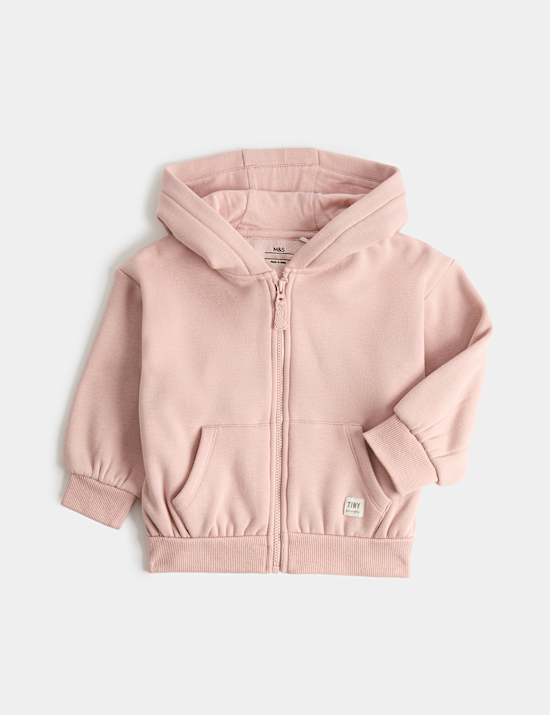 Cotton Blend Plain Zip Hoodie (0-3 Yrs)