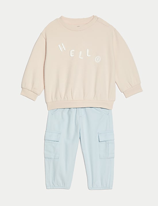 2pc Cotton Rich Hello Top & Bottom Outfit (0-3 Yrs)