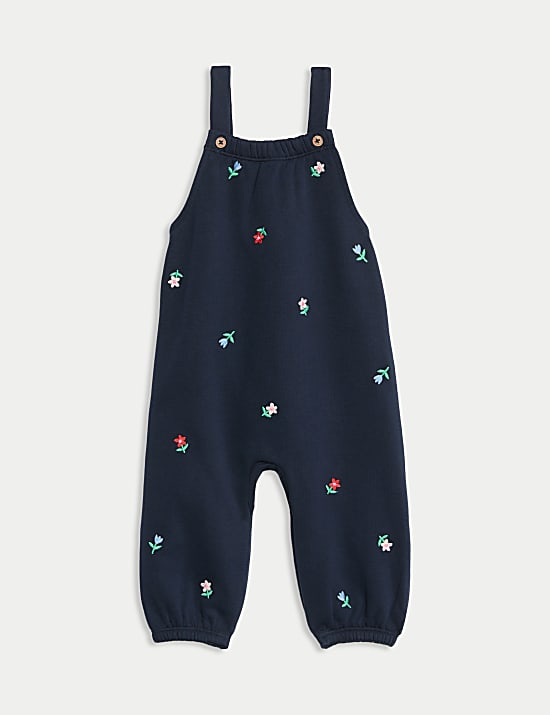 Ensemble 2 pièces en coton avec salopette à motif fleuri (jusqu’au 3 ans)