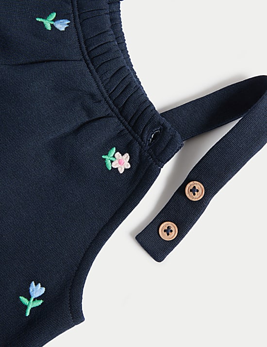 Ensemble 2 pièces en coton avec salopette à motif fleuri (jusqu’au 3 ans)