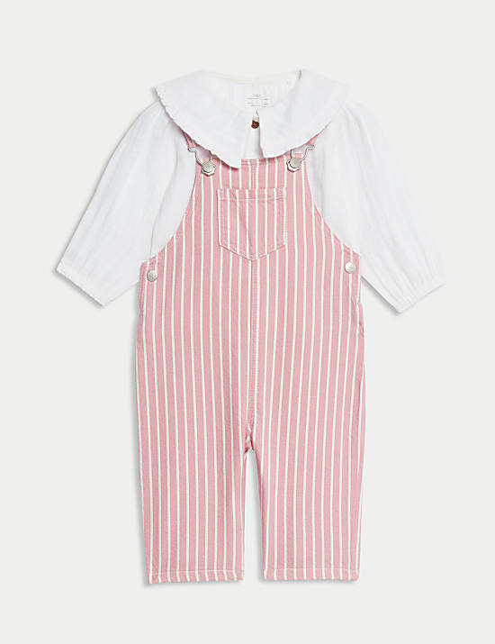 Conjunto de 2 piezas 100% algodón con petos a rayas (0-3 años)