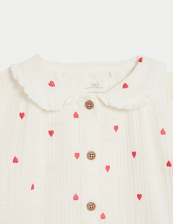 Ensemble 2 pièces en coton à motif cœur brodé (jusqu’au 3 ans)