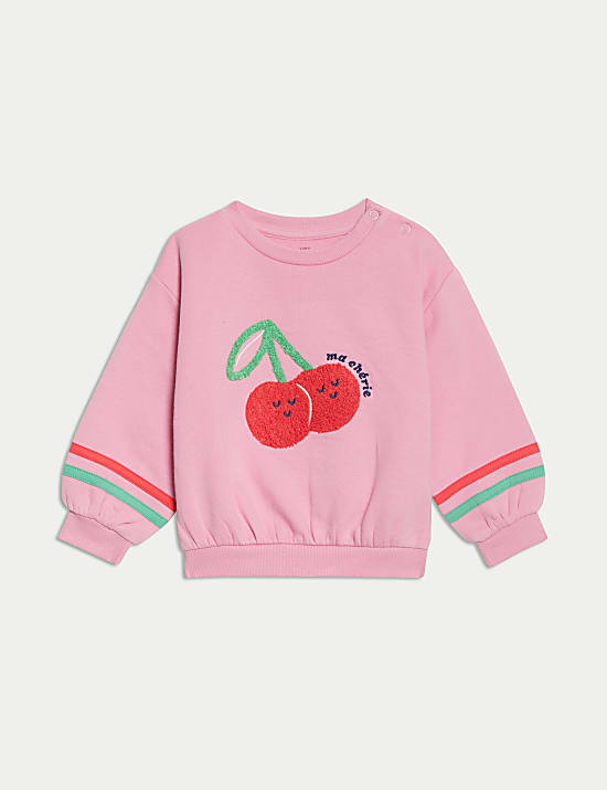 Cotton Rich Cherry Embroidery Sweatshirt (0-6 Yrs)