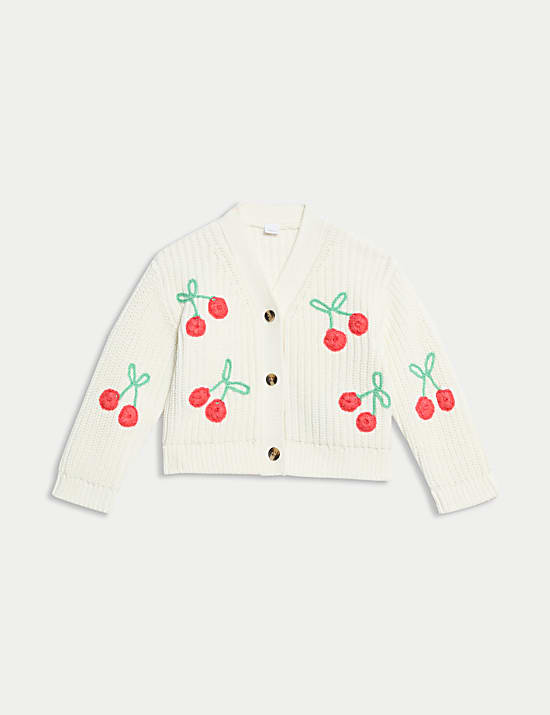 Pure Cotton Knitted Cherry Cardigan (0-6 Yrs)