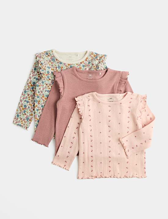 3 Pack Pure Cotton Jersey Floral Tops (0-5 Yrs)