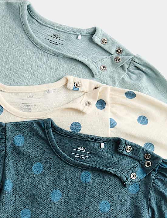 3 Pack Pure Cotton Spotty Tops (0-5 Yrs)