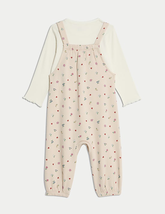 2pc Cotton Rich Jersey Ditsy Dungarees Outfit (0-3 Yrs)
