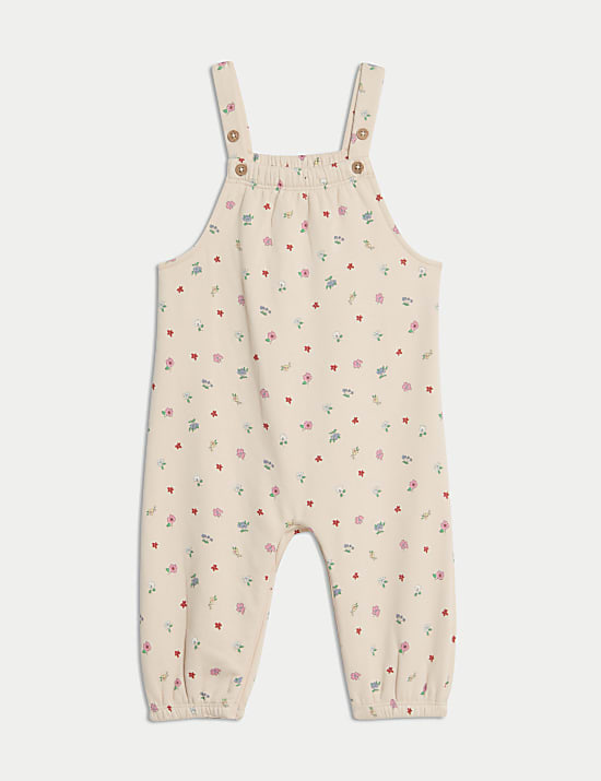 2pc Cotton Rich Jersey Ditsy Dungarees Outfit (0-3 Yrs)