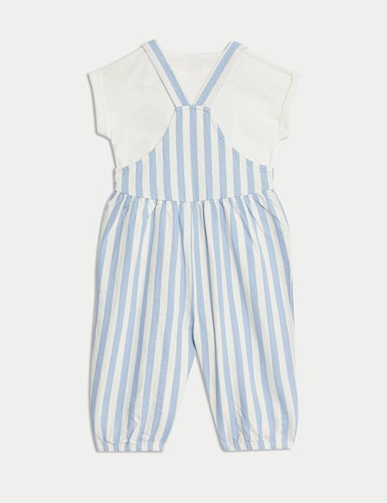 2pc Pure Cotton Striped Dungarees (0-3 Yrs)