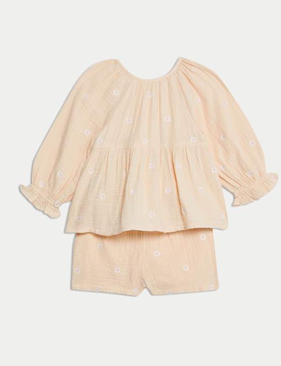 2pc Pure Cotton Floral Top & Shorts Outfit (0-3 Yrs)