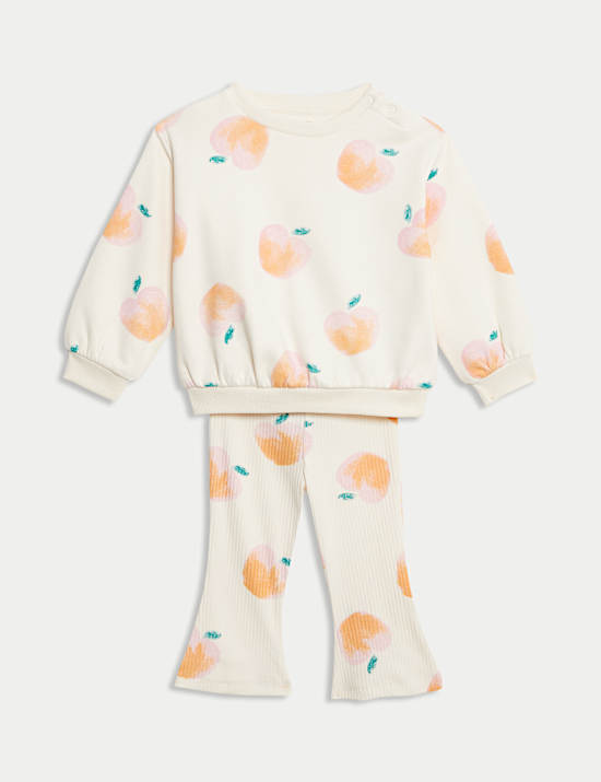 Dvoudílný broskvový outfit s&nbsp;topem a&nbsp;spodním dílem, s&nbsp;vysokým podílem bavlny (0&nbsp;měsíců&nbsp;– 3&nbsp;roky)