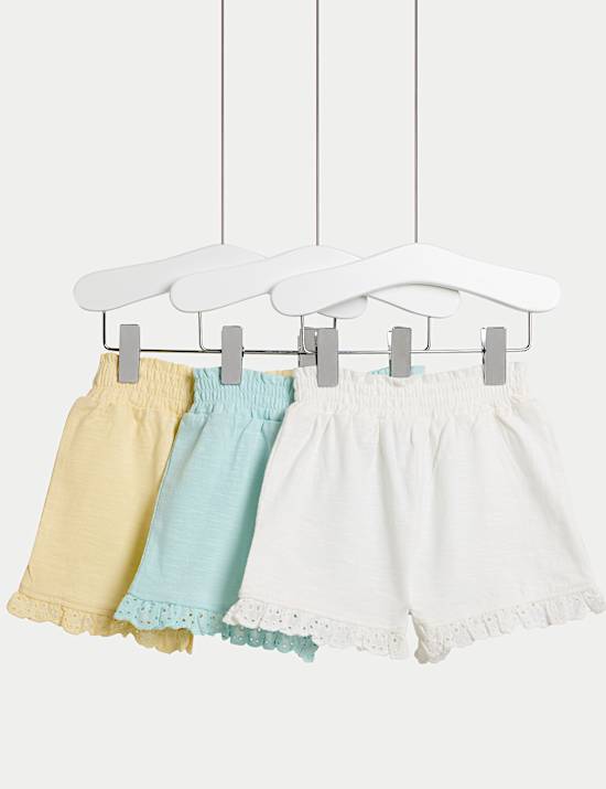 3pk Pure Cotton Broderie Trim Shorts (0-3 Yrs)