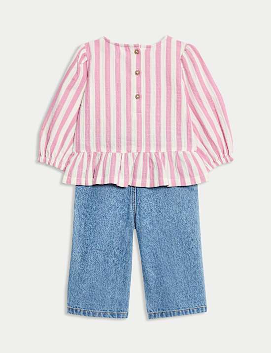 2pc Pure Cotton Striped Top & Jeans Outfit (0-6 Yrs)