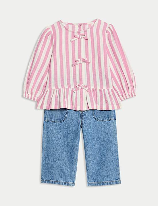 2pc Pure Cotton Striped Top & Jeans Outfit (0-6 Yrs)