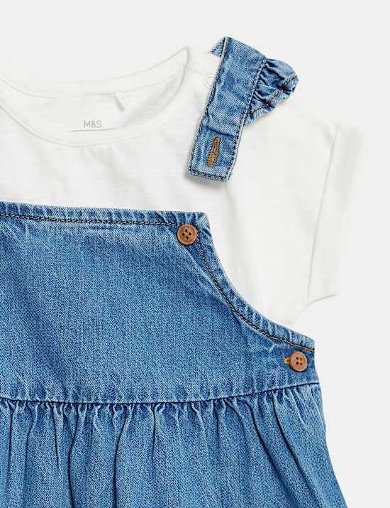 2pc Pure Cotton Denim Pinafore Outfit (0-3 Yrs)