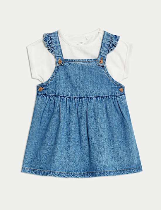 2pc Pure Cotton Denim Pinafore Outfit (0-3 Yrs)