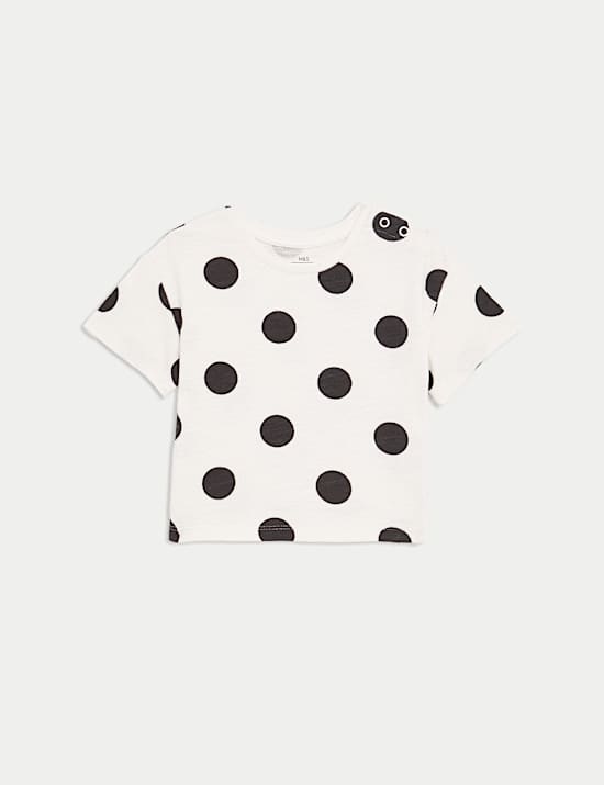 2 potong Set Kaus Oblong & Celana Pendek Katun Murni Motif Bintik (0-3 Tahun)