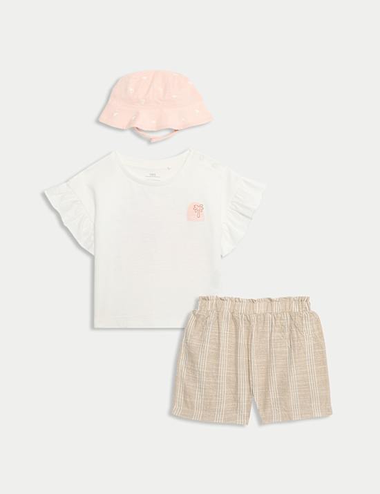 Ensemble 3&nbsp;pièces shorts et chapeau (jusqu’au 6&nbsp;ans)