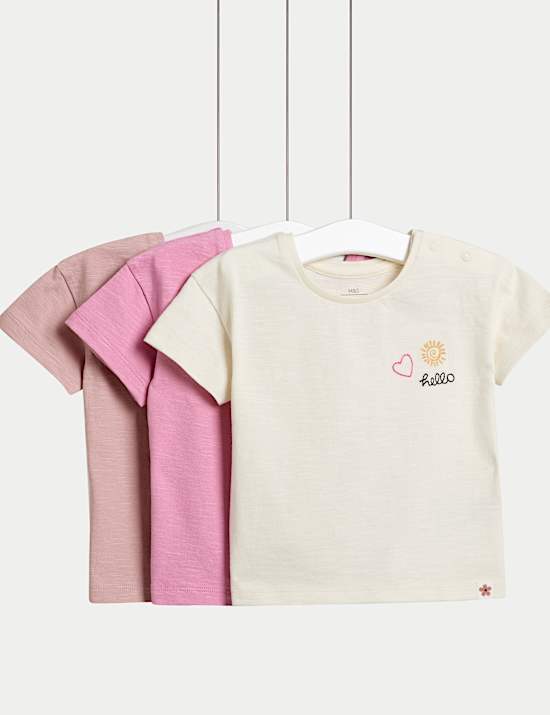 3pk Pure Cotton Jersey Embroidery T-Shirts (0 Mths-3 Yrs)