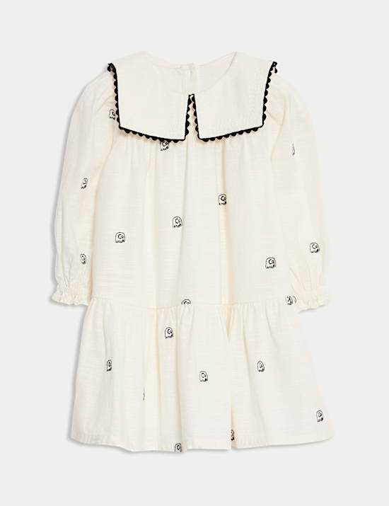 Elephant Embroidered Collared Dress (0-6 Ys)