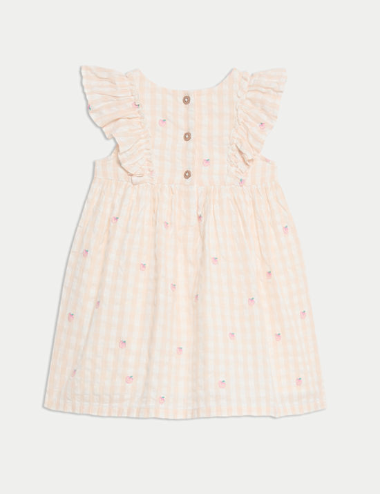 Pure Cotton Peach Gingham Dress (0 Mths-6 Yrs)