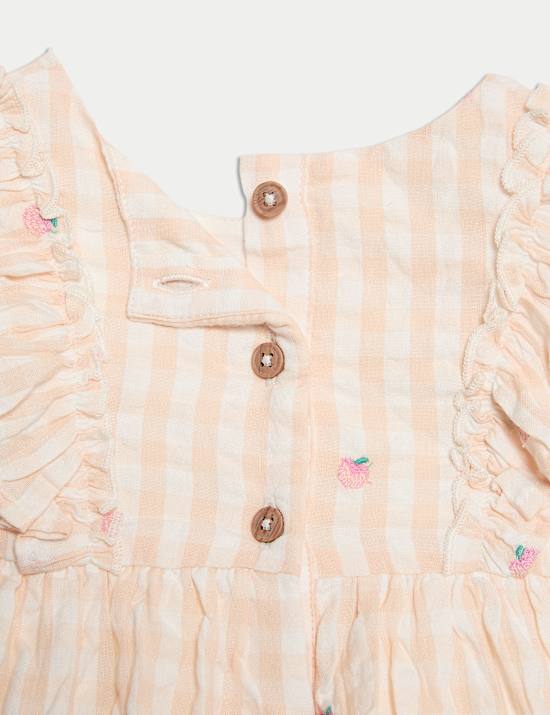 Pure Cotton Peach Gingham Dress (0 Mths-6 Yrs)