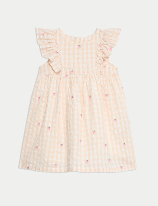 Pure Cotton Peach Gingham Dress (0 Mths-6 Yrs)