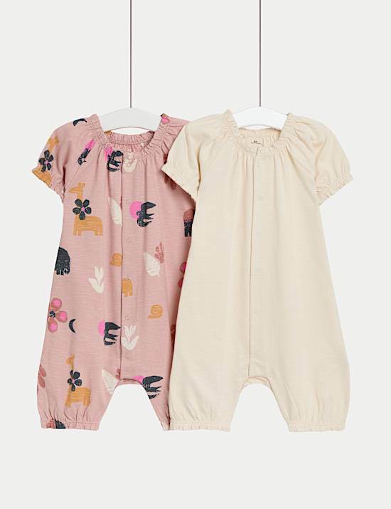 2pk Pure Cotton Jersey Safari Rompers (0-3 Yrs)