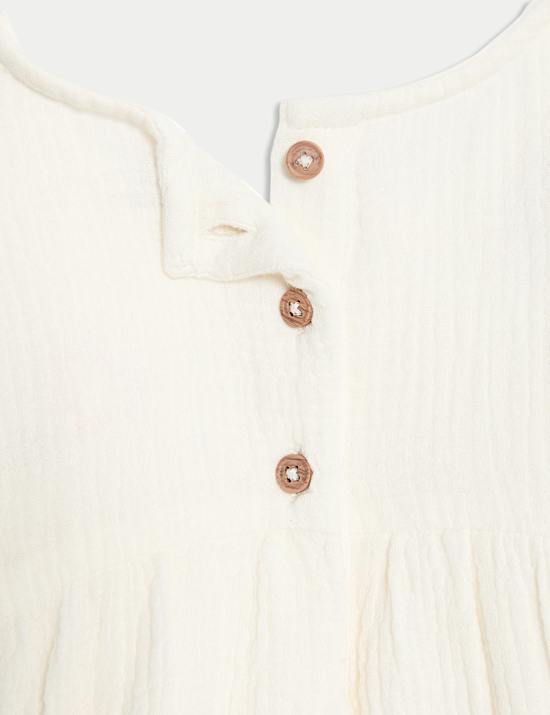 Pure Cotton Embroidered Puff Sleeve Dress (0-6 Yrs)