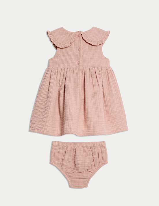 2pc Pure Cotton Collar Dress With Knickers (0-3 Yrs)