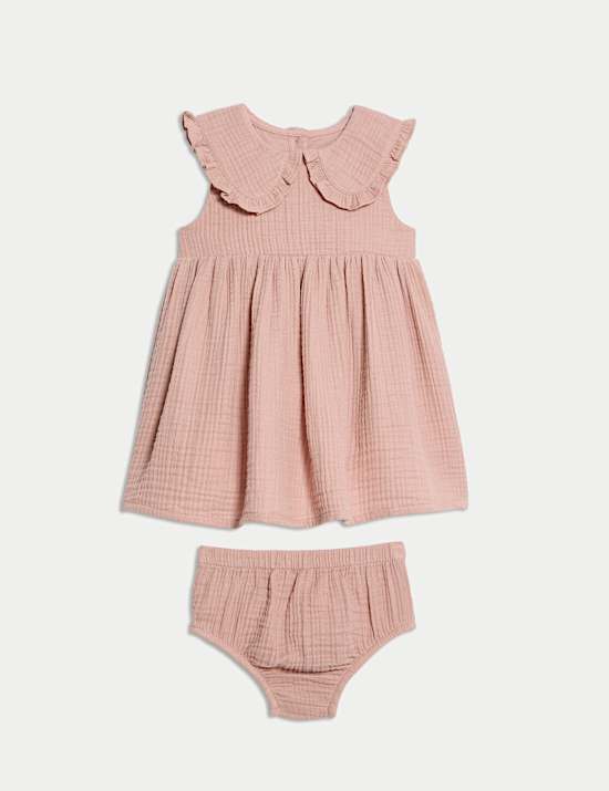 2pc Pure Cotton Collar Dress With Knickers (0-3 Yrs)
